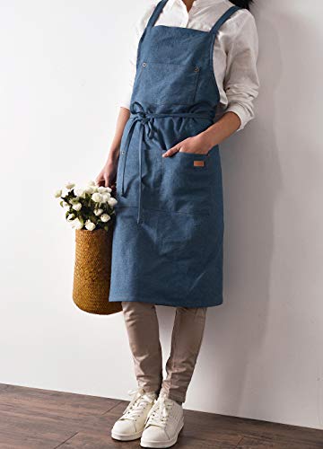 Cute Denim Matching Apron for Kids and Adults, Cook Art Paint Garden - color: Blue, size: Adult (One Size)