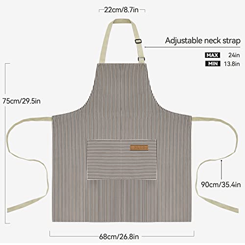 NLUS 2 Pack Cooking Aprons for Women with Pockets, Adjustable Kitchen Bib Aprons Chef Aprons for Women Men(Brown Pinstripes) - color: Taupe
