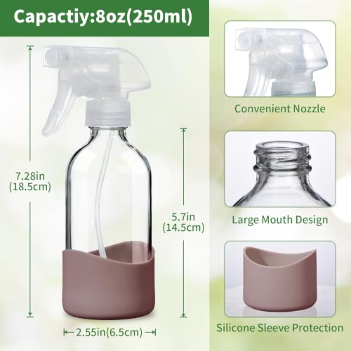 8oz Pink Glass Spray Bottles with Silicone Sleeve–Refillable Spray Bottles - color: Pink
