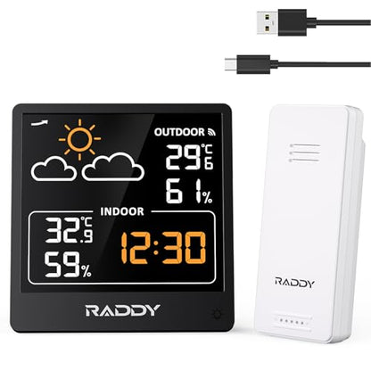 Raddy WF-50V Wireless Weather Station, 5.0 Inch VA Display, Black - color: Black