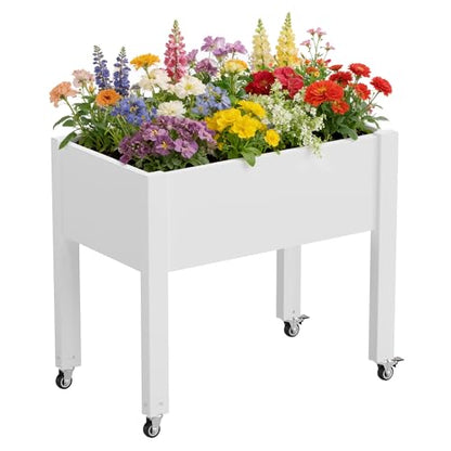 Fancyango Raised Garden Bed with Wheels 26.3" H -Ashen - color: Ashen, size: 26.3"H