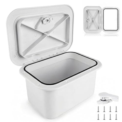 Marine Deck Storage Box with Latch, Thickened ABS Boat Embedded Storage Box, 180° Deck Hatch Lid Opening & 270° Rotating Latch, Marine Boat Tool Box for Bass, Pontoon, Center Console, Yacht, Car, Home