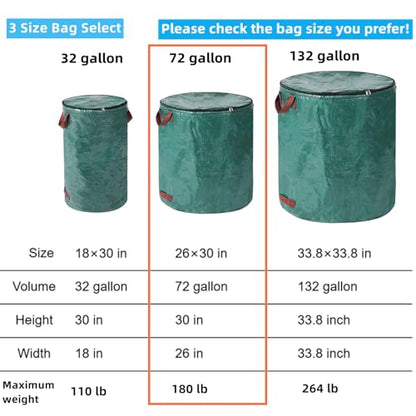 4 Pack 72 Gallons Reusable Yard Waste Bags with Lid Lawn Leaf Bags - style: 4pcs 72 gallons bags with lid
