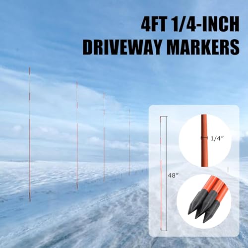 Autoparts 50Pack 48In Driveway Markers, 1/4-Inch Diameter Snow Stakes - size: 48" x 1/4"-50pcs