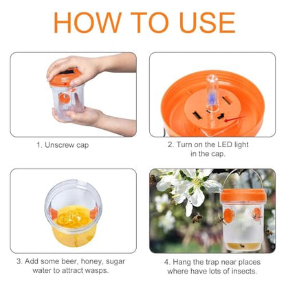 2 Pack Solar Wasp Traps Outdoor Hanging, Reusable Bee Catcher for Patio