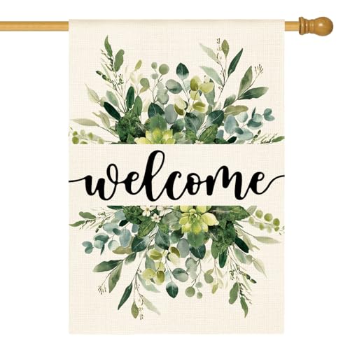 AVOIN colorlife Spring Summer Floral Welcome House Flag Outside 28x40 Inch - size: House Size-28 x 40"