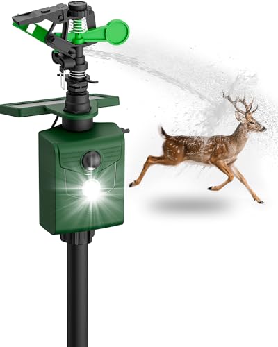 Motion-Activated Sprinkler, Solar Animal Repellent Outdoor - 1 Pack Deer Cat Deterrent with Motion Sensor & Flashing Lights, Protects Yard & Garden from Deer, Cats, Raccoons