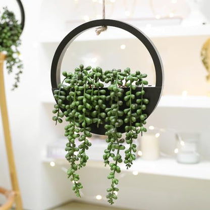 2 Pack Fake Plants Artificial Wall Hanging Succulents Plant - color: Black, size: 2 Pcs