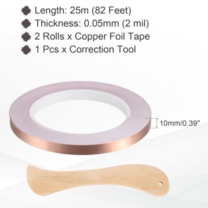 2pcs Copper Foil Tape 0.39" x82FT Single Conductive Adhesive Tape - size: 0.39 Inch x 82 FT
