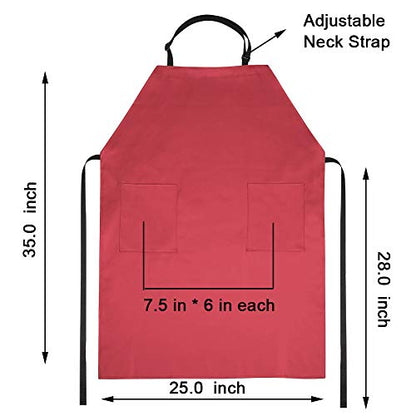Waterproof Rubber Adjustable Dishwasher Apron for Women Men with 2 Pockets - color: Red-with Pockets