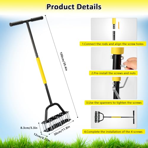 Manual Lawn Aerator Tool Automatic Dirt Clean Design with 17 Spikes