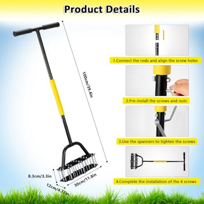 Manual Lawn Aerator Tool Automatic Dirt Clean Design with 17 Spikes