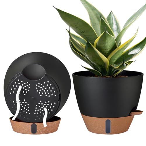 2 Pack 10 inch Self Watering Planters, PP Plastic Plant Pots for Outdoor - color: Black, size: 10 Inch