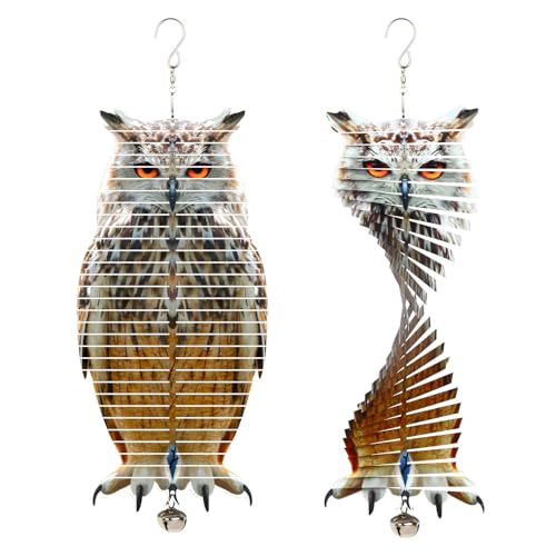 2-in-1 Metal Wind Spinners with Double Sided Owl Picture Bird Reflector for Window, Outdoor Patio, Garden, Farm (1, 12x5.6 in) - size: 12x5.6 in