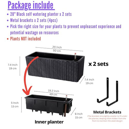 LaLaGreen Outdoor Wall Planters (20in, 2 Pack) Black Window Flower Boxes - color: Black X 2