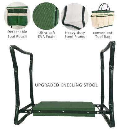 Garden Kneeler and Seat with Large Tool Pouch & Storage Bag