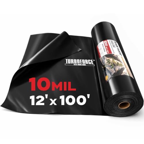 10 Mil Black Plastic Sheeting (12' x 100') - Heavy Duty, Waterproof, UV Resistant Polyethylene Sheeting Roll for Greenhouse, Vapor Barrier, Construction, Garden & Ground Cover, Black - color: Black, size: 10 Mil 12' x 100'