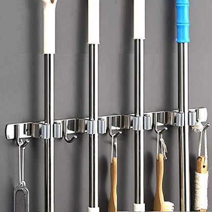Broom Mop Holder Wall Mount Tool Hanger Organizer (4 Racks 5 Hooks)