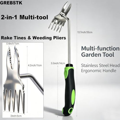 GREBSTK Deep Root Weed Puller, Stainless Steel Heavy Duty 5+2 Tooth