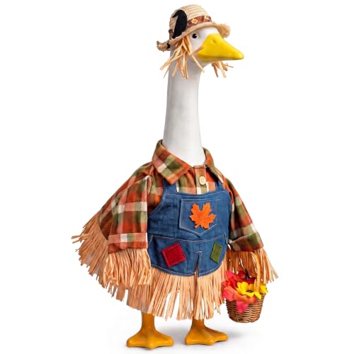 Fall Scarecrow Porch Goose Outfits Fits 23" Yard Outdoor Patio Goose Statue - color: Scarecrow