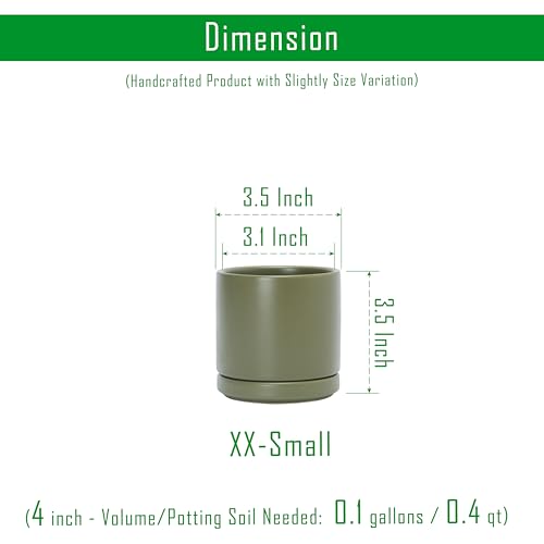 D'vine Dev 4-Pack Ceramic Pots with Saucers, Olive, 3.5 in, 94-X-A-0 - color: Olive, size: 3.5 Inch