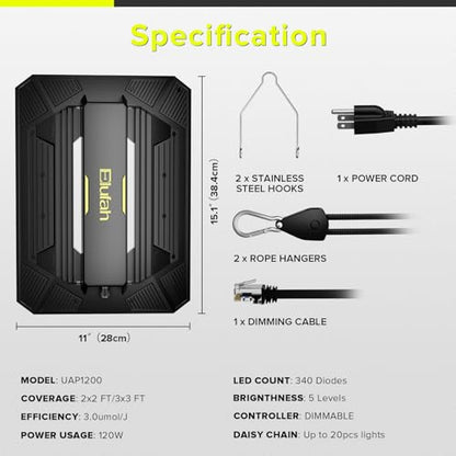 LED Grow Light for Indoor Plants 120W Plant Lights Full Spectrum - size: 17.1'' x 12.4''-UAP1200