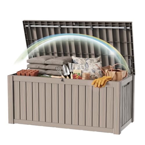 200Gal Lockable Waterproof Deck Box, Sturdy Bench for Patio & Garden Grey - color: Grey, size: 200 Gallon
