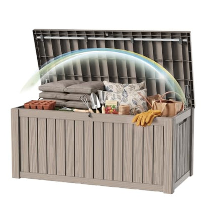 200Gal Lockable Waterproof Deck Box, Sturdy Bench for Patio & Garden Grey - color: Grey, size: 200 Gallon