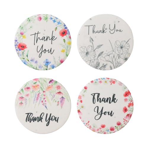 24 Plantable Round Thank You Tags, 4 Floral Designs - style: 24 Round Tags