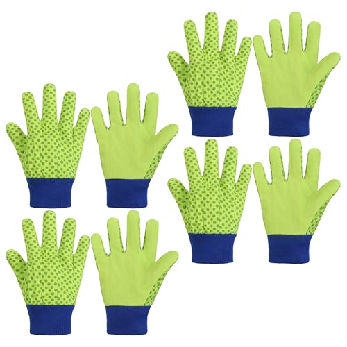 HANDLANDY 4 Pairs Kids Gardening Gloves, Cotton Kids Work Gloves, Green, S - color: Green Dot (Pack of 4), size: Small