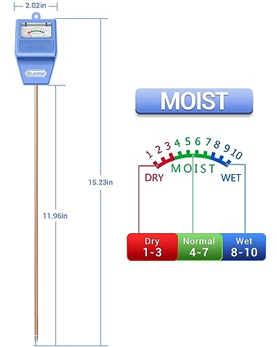 Dr.meter Long Probe Soil Moisture Meter Tester for Plants No Battery Needed - color: Blue