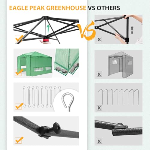 EAGLE PEAK 12x8 Easy Setup Pop Up Greenhouse, Support Pole, Clear/Green - color: Clear/Green, size: 12x8