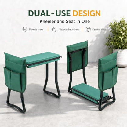 Garden Kneeler and Seat, Foldable Kneeling Stool with Thicker EVA Foam Pad, Heavy Duty Bench with Tool Pouch, Gifts for Outdoor Gardening, Fishing, Green, Arbor Day Gift