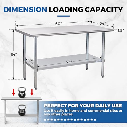 Profeeshaw Stainless Steel Prep Table 24''x60'' NSF Commercial Workbench - color: No Backsplash, size: 24''x60''