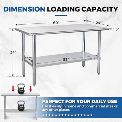 Profeeshaw Stainless Steel Prep Table 24''x60'' NSF Commercial Workbench - color: No Backsplash, size: 24''x60''