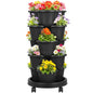 VECELO 5 Tier Vertical Garden Planter, Self Watering Stackable Planters with Wheels for Strawberries, Herbs, Flowers, Vegetables, Black - color: Black, size: 5 Tier
