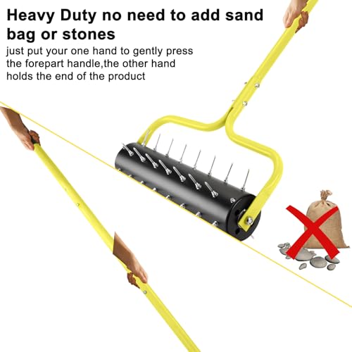21" Rolling Lawn Aerator, 45 Preassembled Spikes, Only Needs 3-5 Minutes to Assemble, No Looseness, Good Package, 75" Long Handle with Quick Clip Connections, U-Shape Construction - Yellow. - size: Yellow
