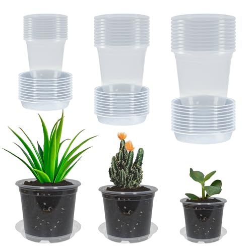 30 Pack 3/4/5 Inch Clear Nursery Pots with Drainage and 30 Pack Plant Saucers, Plant Pots for Plants Transparent Potting Containers for Plants Seeding Starter Pot (Clear, 3/4/5 Inch) - color: Clear, size: 3/4/5 Inch