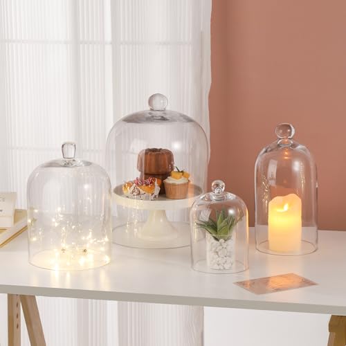 Handmade Glass Cloche, Thick & Sturdy, Dia 6"xH 12", For Terrarium, Plants, Trinkets, Cakes, Figurines, LED Light String, Candle. Cloche Glass Dome, Bell Jar Display Case (1, 6"x12") - size: 6"x12"