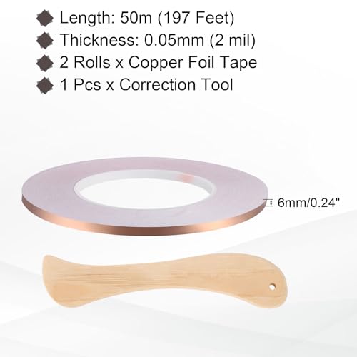 2pcs Copper Foil Tape 0.24" x197FT Single Conductive Adhesive Tape - size: 0.24 Inch x 197 FT