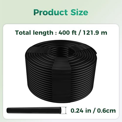 400Ft 1/4 Inch Soft PVC Drip Irrigation Tubing, for Low Pressure System - size: 400FT