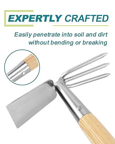 14 Inch Double‑Sided Garden Hoe & Cultivator, Hand Tiller Rake