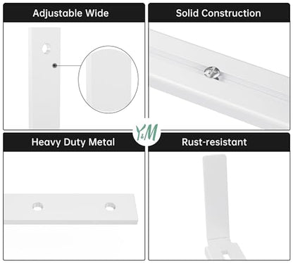 Y&M 4 Pack Adjustable Planter Box Brackets (6 to 12.5 in), Universal Window Box Brackets, Heavy Duty Iron Flower Box Wall Mounting Hooks for Balcony, Fences, Patio, and Garden - White - size: 4pcs White