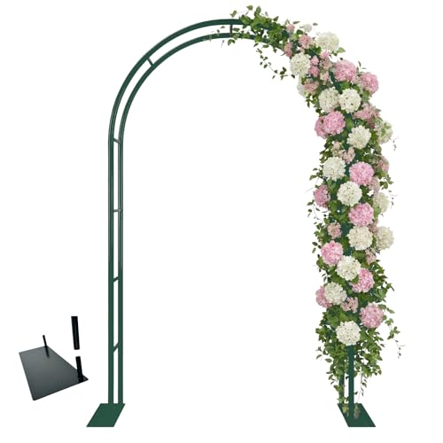 Thickened Tube GreenGiggle 100% Metal 16mm Pipe Diameter Heavy Duty Garden Arch Trellis with Base,7.6ft Trellis for Climbing Plants,Roses,Garden Party,Ceremony & Decorations - size: 16mm tube with base