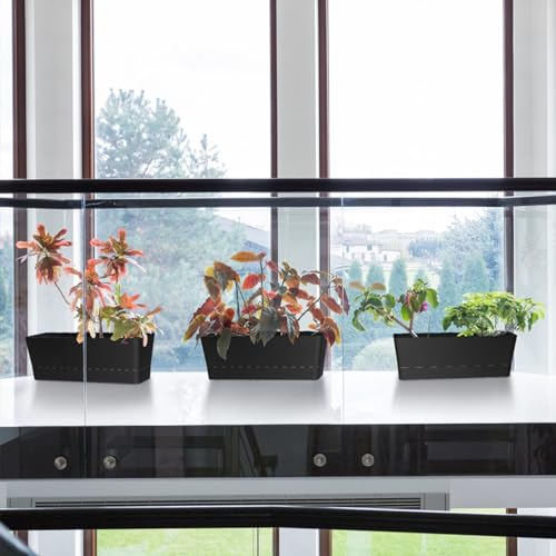Window Box Planter with Tray, 12" Rectangle Plant Pot, Pack of 3 (Black) - color: Black