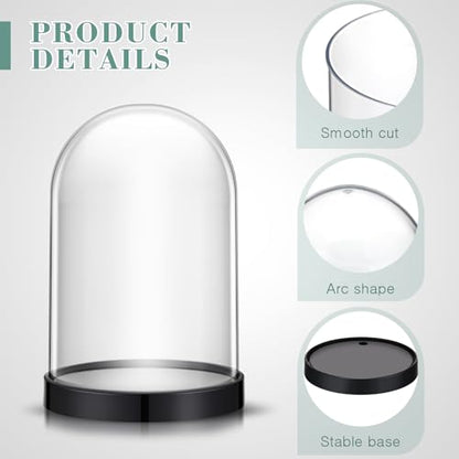 Zhengmy 4 Pcs Plastic Dome with Base Cloche for Craft Clear Display Case