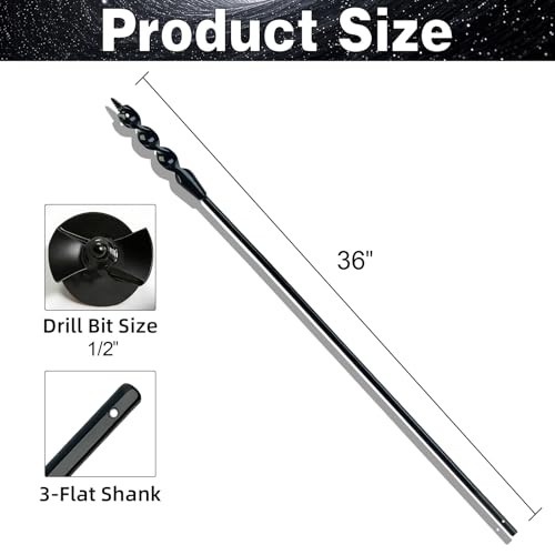DECKRKAT 36" Flexible Installer Drill Bit - 1/2" Auger with Fish Eye Hole & Anti-Slip 3-Flat Shank for Wire Pulling Through Walls, Ceilings, Sidewalks. - size: 36X1/2"