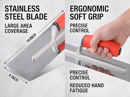 Professional Concrete Finishing Trowel, Stainless Steel Blade with Soft Grip Handle, Silver and Red, 14 x 4 Inch - size: 14*4inch