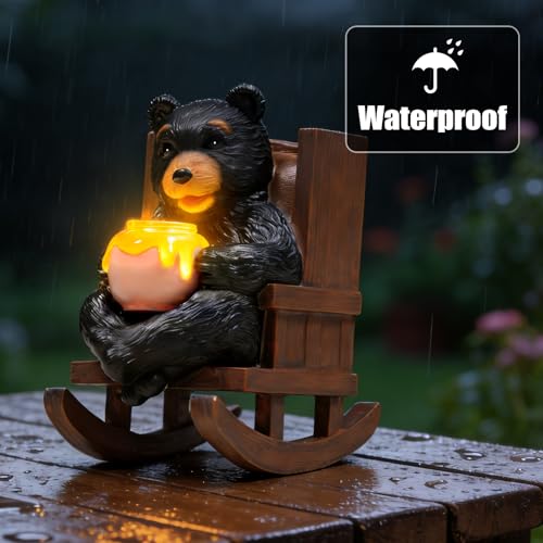 Sheaifun Solar Black Bear Garden Statue Resin Bear with Light Outdoor Decor - style: Black Bear