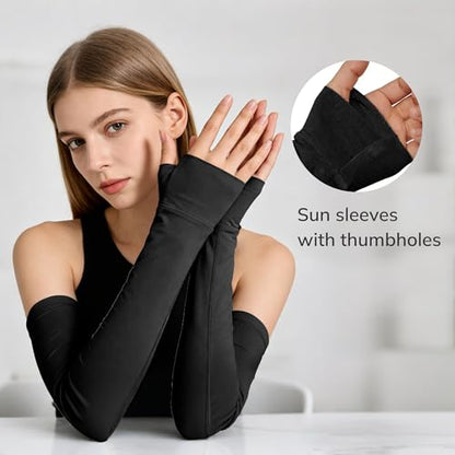 netdraw Unisex Bamboo Viscose Arm Sleeves with Thumb Hole - color: Black, size: Small-Medium